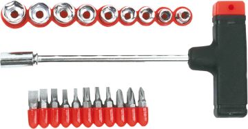 Bit and socket set with  T  handle, set 21 pcs