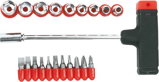 Bit and socket set with  T  handle, set 21 pcs