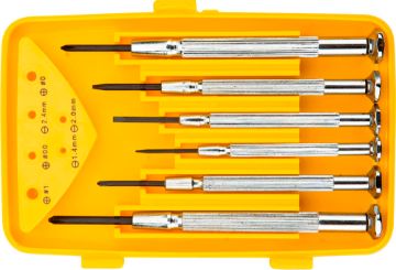 Precision screwdriver set, CrV, 6pcs slotted 1,4, 2,0, 2,4mm, cross PH00, PH0, PH1