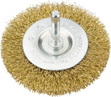 Circular brush 75mm with shaft brass plated steel wire, crimped