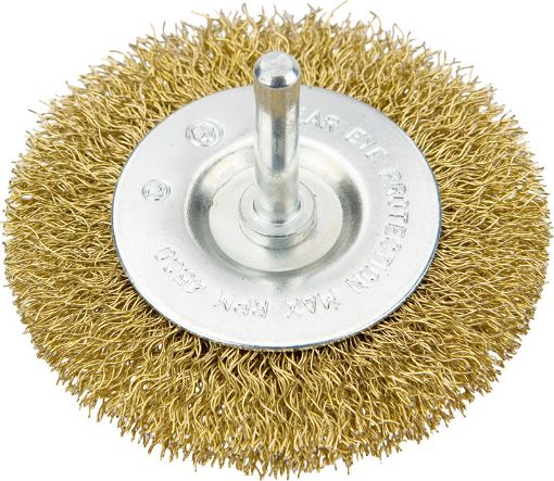 Circular brush 75mm with shaft brass plated steel wire, crimped