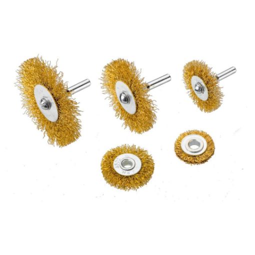 Steel wire brush 5pcs. set with separate shaft