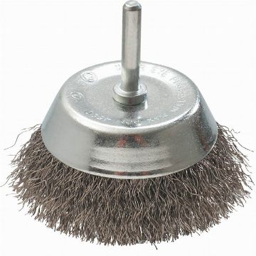 Cup brush 50mm x 6 shaft crimped stainless steel wire 0.30mm