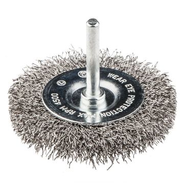 Circular brush 50mm x 6 with shaft crimped stainless steel wire 0.30mm