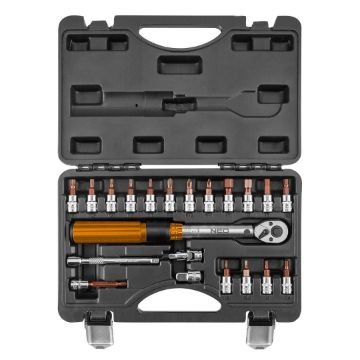 Torque wrench 1/4 , 5-25Nm, 21 pcs. set