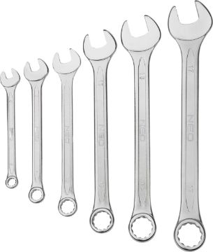 Combination spanner set, CrV, DIN 3113, 6 pcs 6,8,10,13,15,17mm