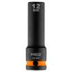 Long impact socket 1/2 , 12 mm, Cr-Mo