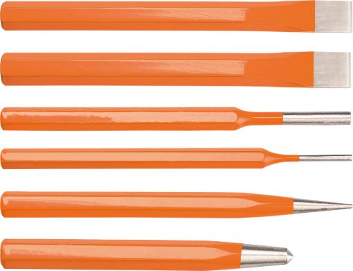 Pin punch, chisel and centre punch set, 6 pcs