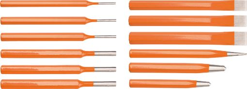 Pin punch, chisel and centre punch set, 12 pcs