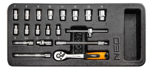 Socket set 1/4 , 19 pcs, 4-14 mm