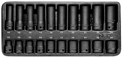 Impact socket set 1/2, 20 pcs, 10-24 mm