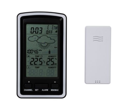 Weather station, indoor/outdoor temperature humidity, clock, calendar, barometric pressure