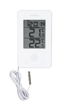 Digital indoor/outdoor thermometer with clock white