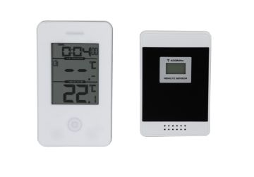 Wireless indoor/outdoor thermometer with clock min/max, white