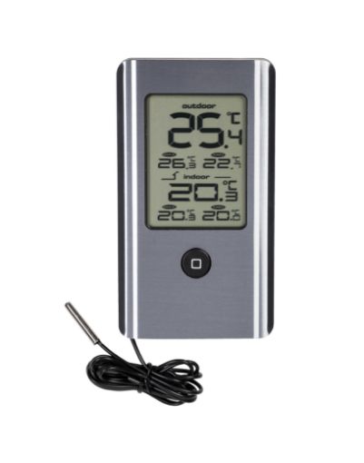 Digital indoor/outdoor thermometer, min/max aluminium