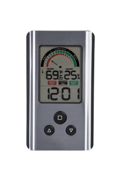 Digital indoor thermometer/hygrometer with clock aluminium