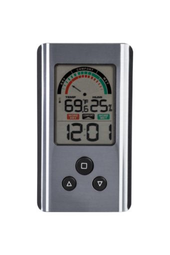 Digital indoor thermometer/hygrometer with clock aluminium