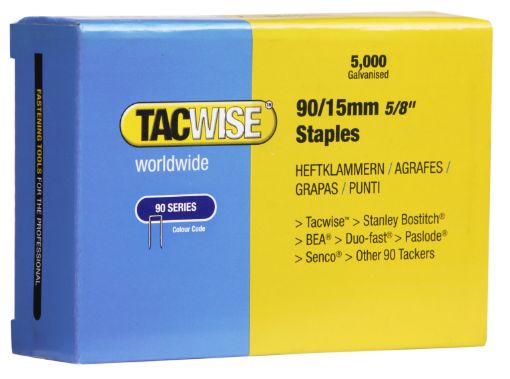 Staples 90/15mm galv coated (5000 pc/box)