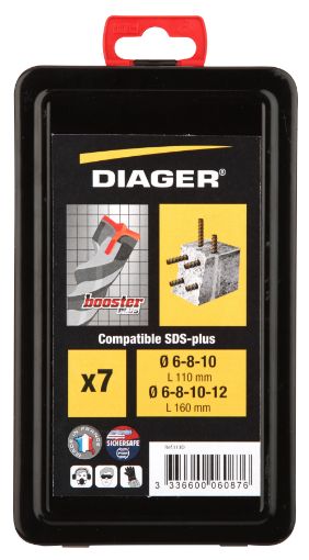 Set 7 booster SDS+ drill bit sizes L110mm Ø6-8-10 L160mm Ø6-8-10-12mm