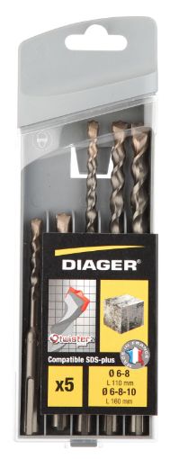 Set 5 Twister SDS+ drill bit sizes Ø 6-8 x110mm Ø6-8-10mm x160mm