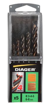 Set 5 drill 4wood PRO sizes Ø3-4-5-6-8mm