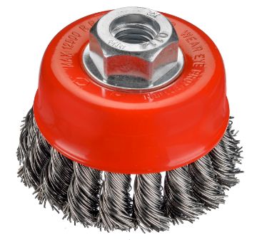 Cup brush D65 thread M14x2,0 knotted steel wire 0,35 T20 18 knots