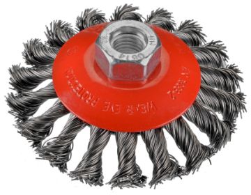 Bevel brush D100x13 thread M14x2,0 knotted steel wire 0,50 T22 red armature