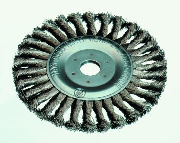 Wheel brush D125x13 bore 22,2 knotted steel wire 0,50 T28 armature