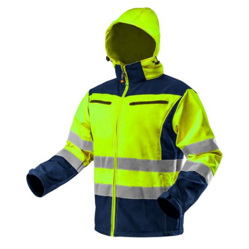 High vision working jacket, softshell with hood yellow, size L