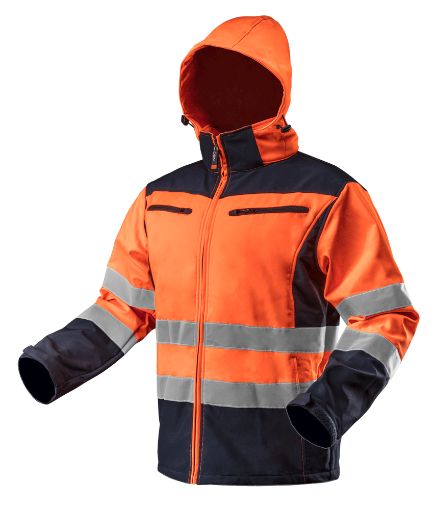 High vision working jacket, softshell with hood orange, size L