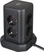 Socket tower 8-fold with 4x USB black 2m H05VV-F3G