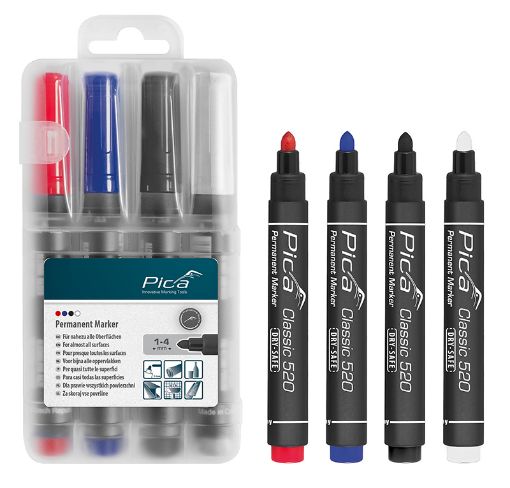 Marker PICA ümar 1-4mm (4/tk pakk) punane, sinine, must, valge