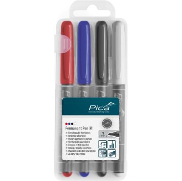 Marker PICA Permanent Medium 1mm (4/tk pakk) punane, sinine, must, valge