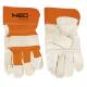 Working gloves, cow grain leather+ fabric palm lined, rubberized cuff, size 10,5
