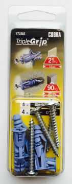 Anchor TRIPLE-GRIP 8mm blue + screw 4pcs, 21kg