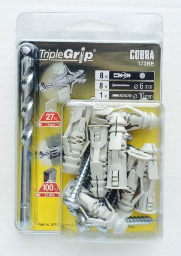 Anchor TRIPLE-GRIP 10mm gray+screw+ drill bit 10mm 8pcs, 27kg