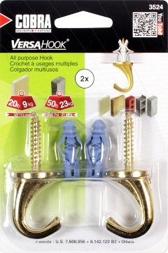 All-purpose hanger VERSAHOOK brass, 9kg, 2pcs