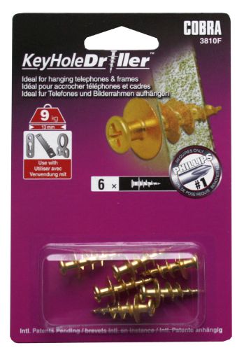 Drywall hook KEYHOLE DRILLER brass, 6pcs