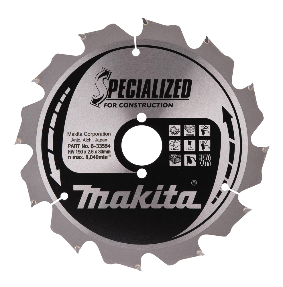 T.C.T saeketas 190X2.6X30mm 20° T12 T.C.T • 190 x30 mm • T12 • 20° • Puidu/Naeladega puidu