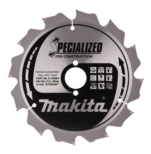 T.C.T saeketas 190X2.6X30mm 20° T12 T.C.T • 190 x30 mm • T12 • 20° • Puidu/Naeladega puidu