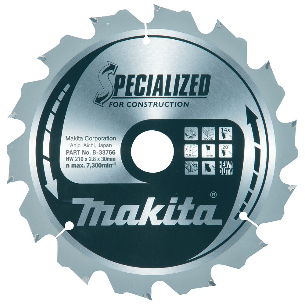 T.C.T saeketas 210X2.8X30mm 20° T14 T.C.T • 210 x30 mm • T14 • 20° • Puidu/Naeladega puidu