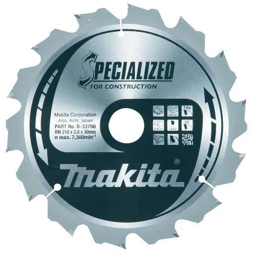T.C.T saeketas 210X2.8X30mm 20° T14 T.C.T • 210 x30 mm • T14 • 20° • Puidu/Naeladega puidu