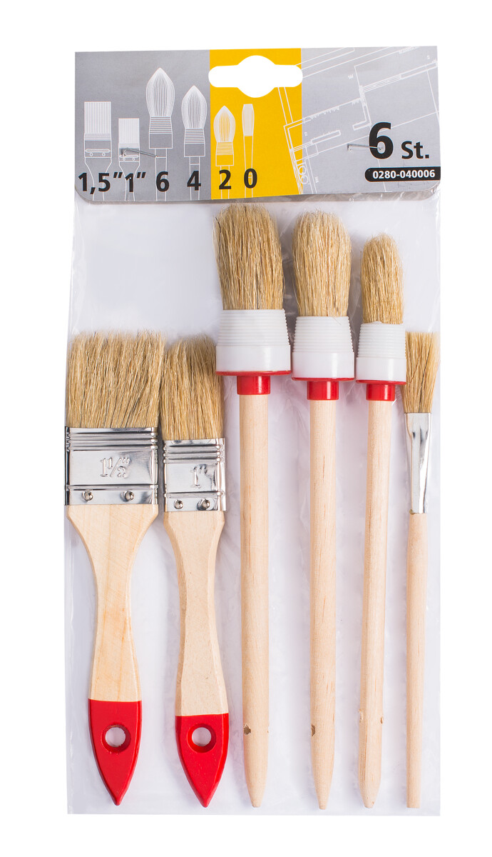 Pintslite komplekt hele seakarv, 6-osaline (3 ümar + 3 lapikut)