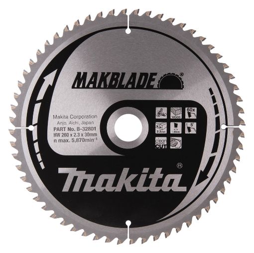 T.C.T saeketas 260X2.3X30mm 5° T60 T.C.T • 260 x30 mm • T60 • 5° • Puidu
