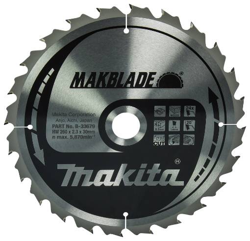 T.C.T saeketas 260X2.3X30mm 20° T24 T.C.T • 260 x30 mm • T24 • 20° • Puidu