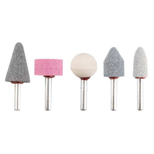 Mounted stone set, 5 pcs, chrome plated shank, dia 6mm (1/4")