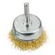 Cup brush 75mm with shaft, brass plated steel wire crimped