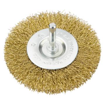 Circular brush 100mm with shaft  brass plated steel wire, crimped