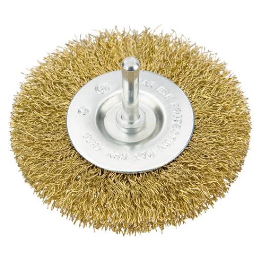 Circular brush 100mm with shaft  brass plated steel wire, crimped