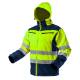 High vision working jacket, softshell with hood yellow, size M